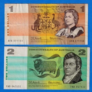 Australia Combo $1 & $2 1966 P-37a & P-38a  2 Circulated Notes - AUS#07 - Picture 1 of 3