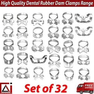 Dental Rubber Dam Assorted Clamps Set Restorative Endodontics Orthodontic 32 Pcs - Picture 1 of 5