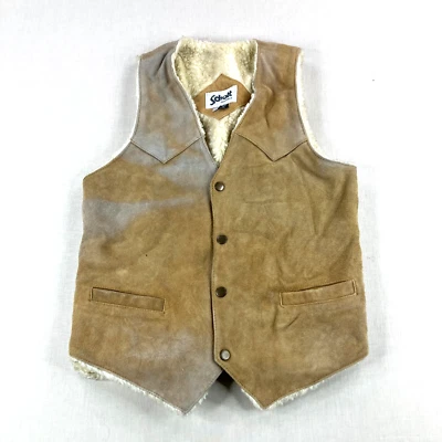 Chaleco Schott De Colección Para Hombres Pequeño Marrón Gamuza Cuero Sherpa Forrado Western Años 80 Foto 1 de 4