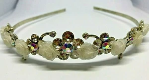 Vintage Silver Crystal Flower Tiara Hair Band Clip Headband Wedding Perfect 1980 - Picture 1 of 5