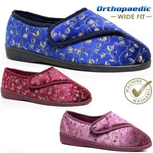 LADIES DIABETIC ORTHOPAEDIC EASY CLOSE WIDE FIT MACHINE WASHABLE SLIPPERS SHOES - Picture 1 of 12