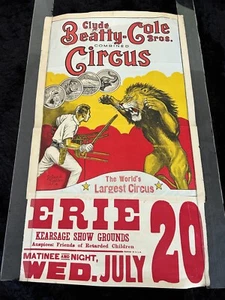 Vintage Clyde Beatty-Cole Bros Circus "Lion Tamer ROLLED Poster 28" h x 21 w + Etikett - Bild 1 von 9