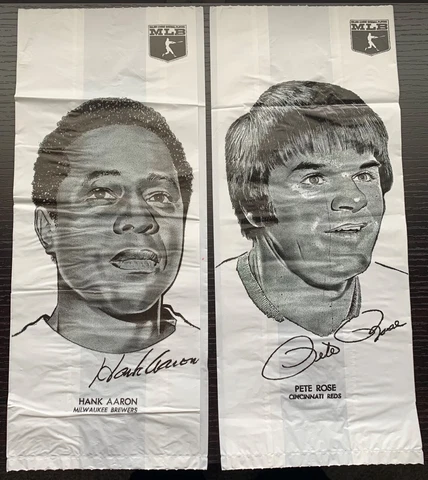 1976 MLB SAFELON SUPER STAR PLASTIC LUNCH BAGS HANK AARON/PETE ROSE NEW UNUSED Cover