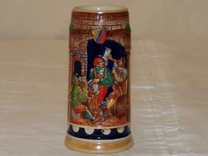 VINTAGE GERMAN HAND PAINTED GERZ MERRY TIME SCENE BEER STEIN 7 1/2" - Picture 1 of 5