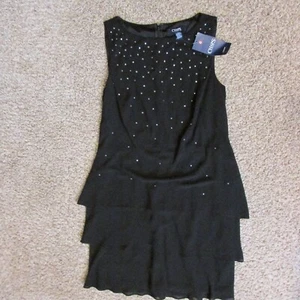 NWT Chaps 4 Little Black Evening Dress Rhinestones Ruffle Layers Sleeveless - Picture 1 of 3