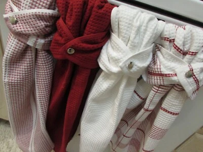 Toalla de cocina de mano colgante XL roja, blanca, cuadrados, rayas, broche de presión, toalla de plato Foto 1 de 4