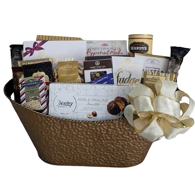 Golden Elegance Chocolates & Cookies Gourmet Gift Basket, Thank You Gift Basket - Image 1 of 4