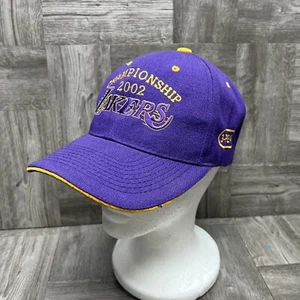 Vintage LA LAKERS 2002 Championship 3-Peat Black Strap Back Hat Purple Kobe Shaq - Picture 1 of 11