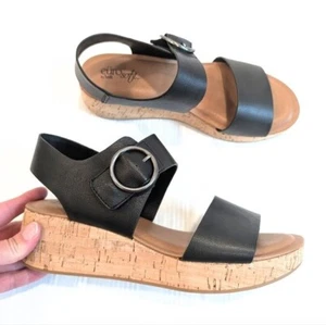 EURO Soft By Sofft Finnly Women's Black Strappy Cork Wedge Sandals Size 9.5 - Picture 1 of 10