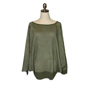 NEW Bebe Oversize Butterfly Sleeve Blouse Top Shirt Green Metallic Gold - Picture 1 of 7