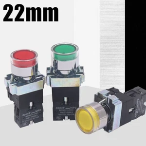 22mm Push Switch Button Momentary Metal LED Self-Reset 24V/220V Illuminated - Picture 1 of 11