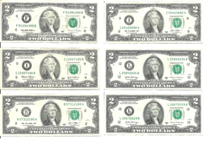 SIX TWO DOLLAR BILLS, ALL CIRCULATED - Picture 1 of 5