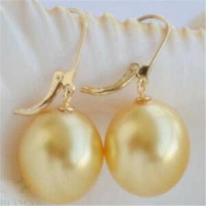 16mm South Sea Golden Shell And Pearl Earrings hook Mesmerizing TEardrop Chic