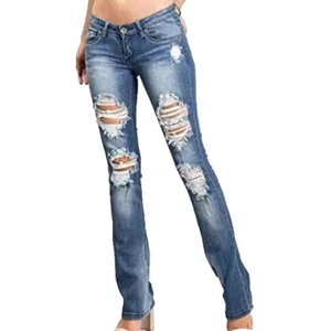 Machine Women's Low Rise Med Wash Distressed Jeans Sz 7 B19 - Picture 1 of 22