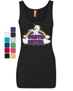 Unicorn Death Metal Women's Tank Top Rainbow Hilarious Cute Heavy Music Top - Picture 1 of 6