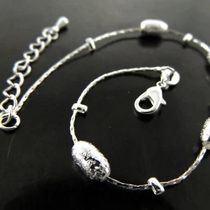 Anklet XL Bracelet Real 925 Sterling Silver S/F Solid Girls Bead Link Design - Picture 1 of 3
