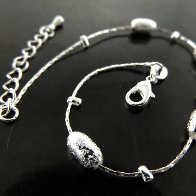 Anklet XL Bracelet Real 925 Sterling Silver S/F Solid Girls Bead Link Design - Image 1 of 3