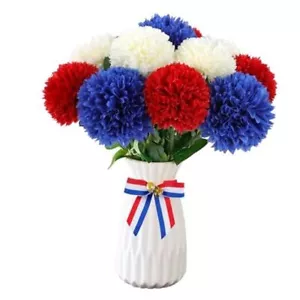 Pcs Artificial Chrysanthemums Flowers Patriotic Flowers 12 Red, White, Blue - Picture 1 of 8