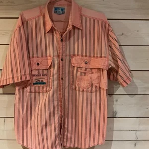 Vintage Bulge Boy Salmon Striped Button Down Mens Medium Street Legend Shirt - Picture 1 of 4