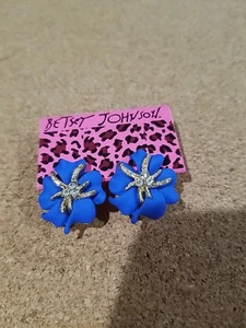 Betsey Johnson Ohrringe blaue Blume mit Kristall Strass  - Bild 1 von 5