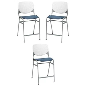 Home Square Plastic Counter Stool in White/Navy - Set of 3 - Picture 1 of 7