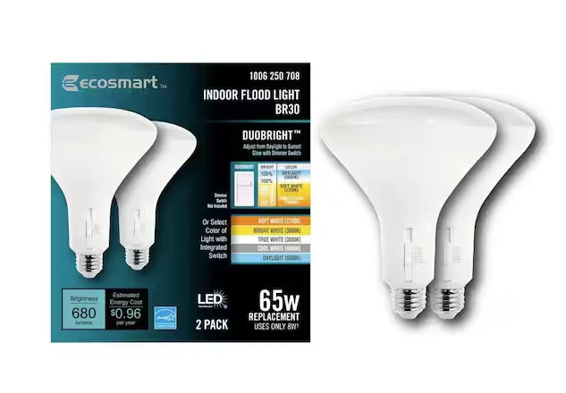EcoSmart BR30 Dimmable indoor flood light LED Bulb White 65W (2-Count) - Image 1 of 1