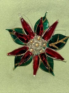 Blown Glass Painted Poinsettia Christmas Ornament - Picture 1 of 6
