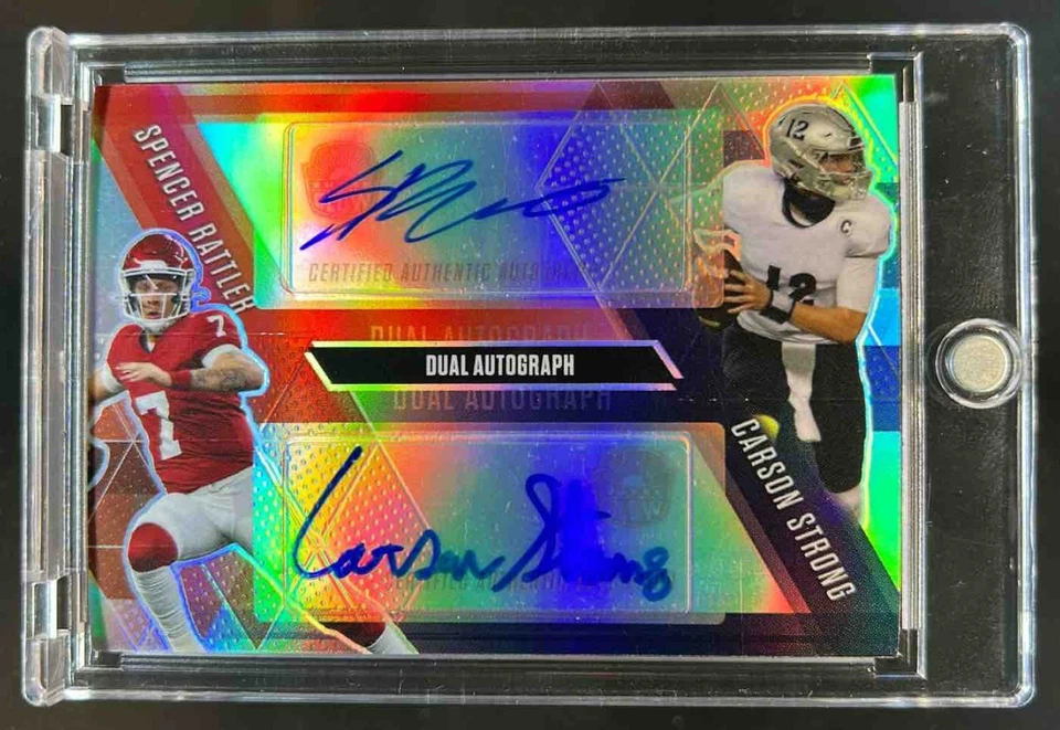 2021 Super Glow Sports Spencer Rattler Carson Strong Dual Auto Silver #8/25 - Image 1 of 2