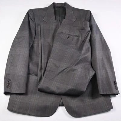 Vtg Perry Ellis 42L 36x32 Brown Glenn Check Wool USA Made Mens Jacket Pants Suit - Image 1 of 4