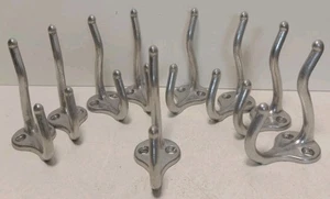 Lot of 9 Aluminum Double Coat Hat Hooks Wall Mount 3” Silver Tone Hangers - Picture 1 of 7