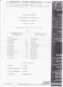 Aldershot Town v Crystal Palace Reserves programme 18.4.2007 - Picture 1 of 1