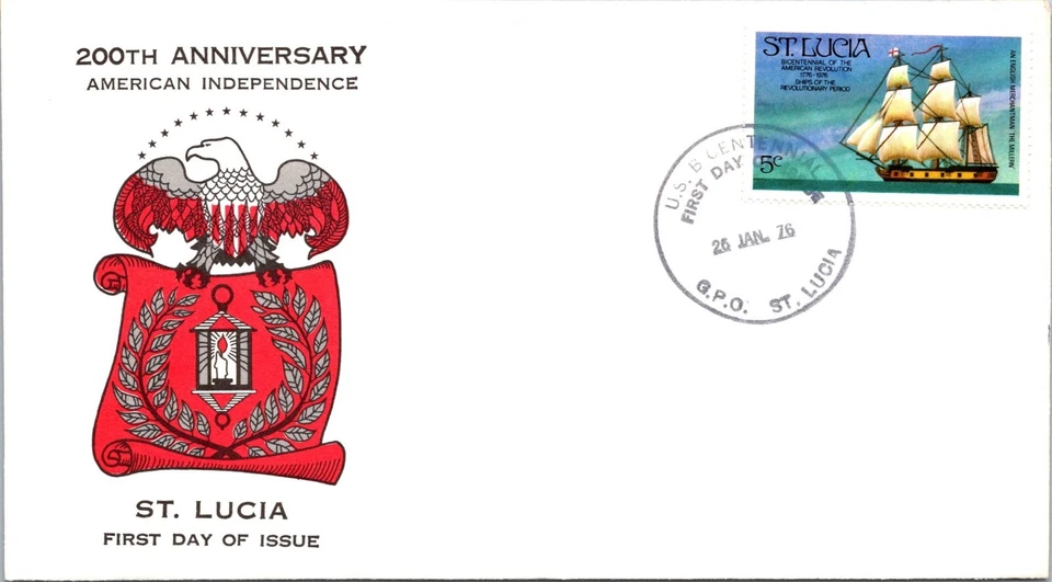 St Lucia 1976 FDC - 20th Anniversary American Independence - J8900 - Image 1 of 2