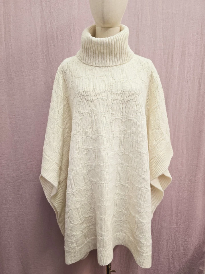 RARE Coach Women's Signature Turtleneck Wool Blend Poncho- Ivory- (M/L)NEW