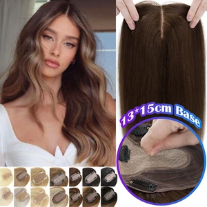 CLEARANCE 100% Remy Human Hair Topper Women Toupee Hairpiece Clip In Silk Base - Picture 1 of 56