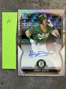 HENRY BOLTE 2023 BOWMAN CHROME MEGA MOJO REFRACTOR RC AUTO, OAKLAND A'S - Picture 1 of 4