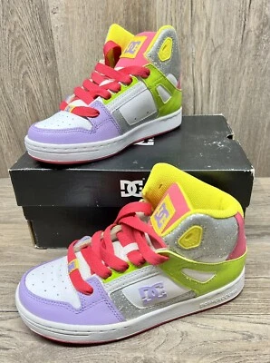 DC Shoes US 3 Rebound High Hi Top Skate 302676A White/ Purple/Green - New In Box - Image 1 of 4