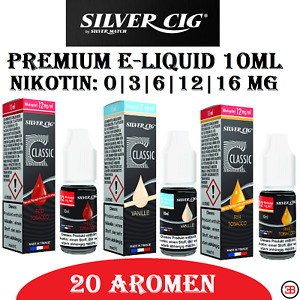 Silver Cig Premium E-Liquid 10ml E-Zigarette 0/3/6/12/16mg Nikotin 20 Aromen