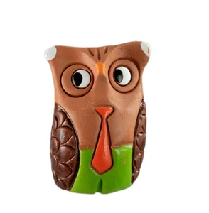 Figurine Owl - Owl IN Shorts And Tie - Terracotta - Hand Made - 1616 - Picture 1 of 6