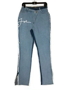 Sean Jean X MISSGUIDED Bootcut Slit Logo Asymmetrical Denim Jeans Size 6 - Picture 1 of 5