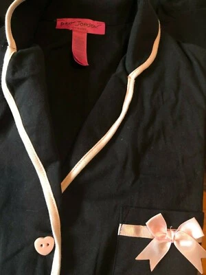 Betsy Johnson Black Pink Trim Button Down Sleep Shirt Size M Short Sleeves  - Image 1 of 3