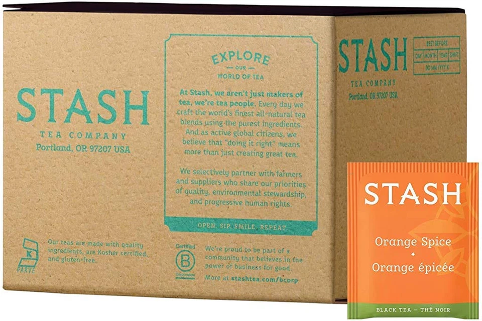 Stash Tea Naranja Especias Té Negro, Caja de 100 Bolsas de Té en Lámina (Embalaje Puede Var Foto 1 de 4