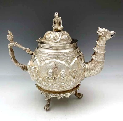 Tetera de plata antigua con figura birmana 35 oz. Foto 1 de 4