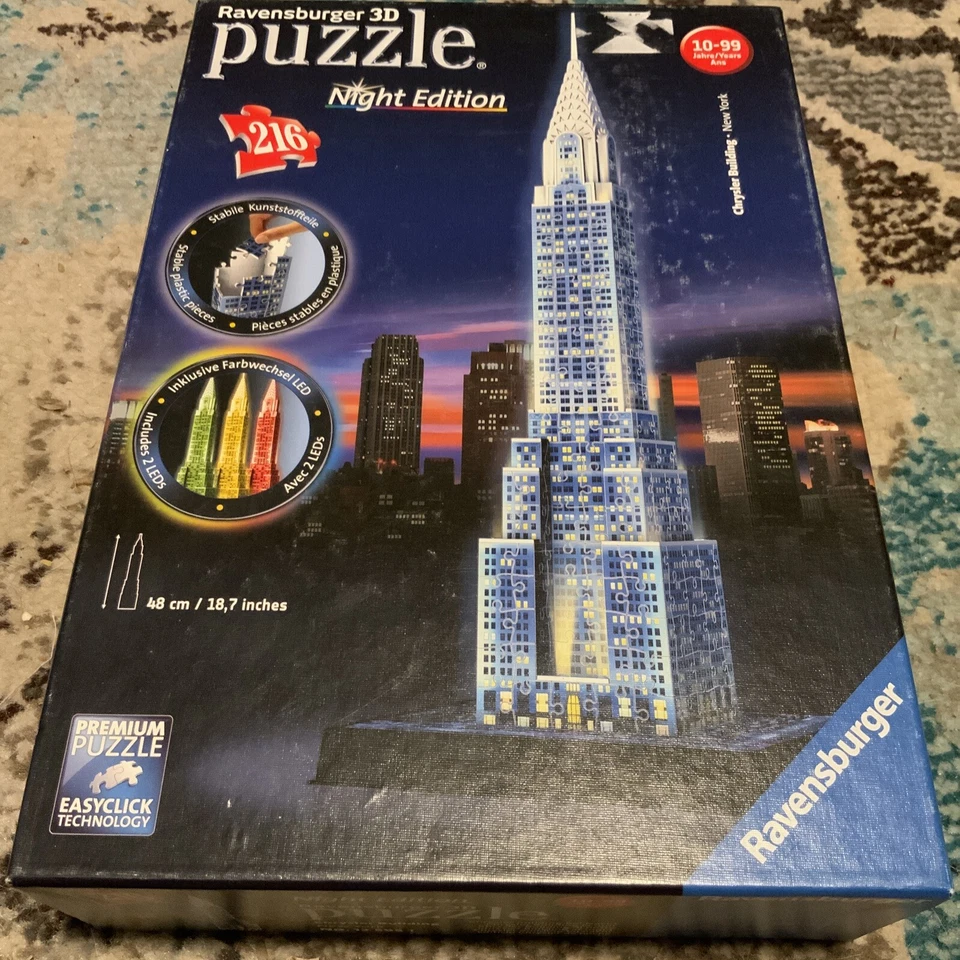Ravensburger Chrysler Building Light Up 216 Piece 3D Jigsaw Puzzle New York 19” - Image 1 of 4