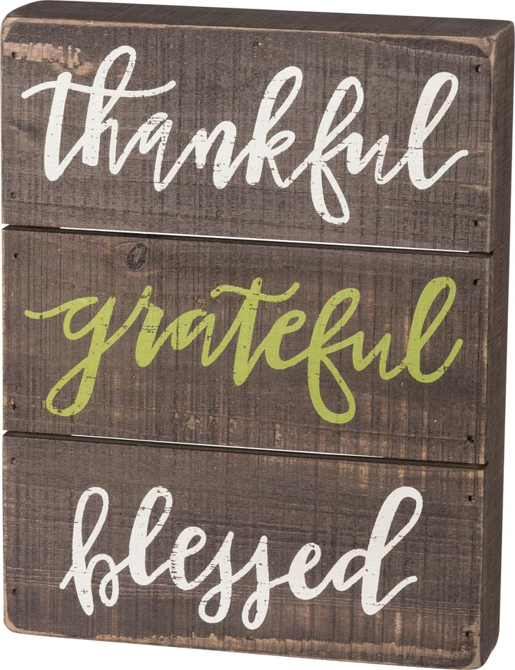 Thankful Grateful Blessed Slat Wood Box Sign Primitives By Kathy Fall Decor - Image 1 of 1