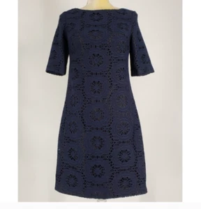 Adrianna Papell Women's Dress Sz 4 A-line Blue Crochet Lace Overlay 3/4 Sleeves - Picture 1 of 8