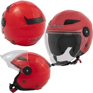 Jet Casco Moto City Certificato ECE 22 Visiera Lunga Scooter Rosso - Foto 1 di 15