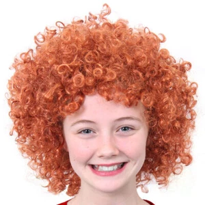 CHILDS GINGER AFRO WIG SHORT CURLY ORANGE HAIR MUSICAL FILM FANCY DRESS COSTUME - Picture 1 of 1