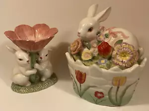 Set of 2 Cosmos Ceramic Spring Bunny Candy Dish - Minor Damage to One - Picture 1 of 12