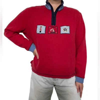 VINTAGE Nautical Coastal Grandma Quarter Zip Pullover Size XL - Изображение 1 из 4