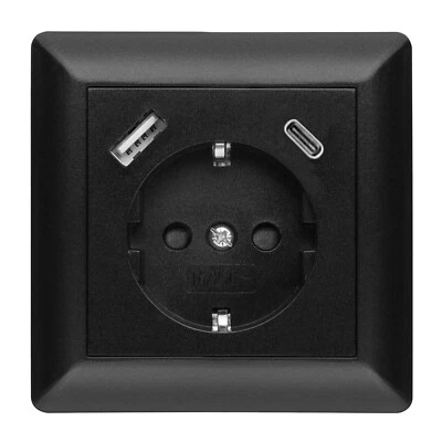 IMABO Steckdose mit USB-A & USB-C 3.400 mA Schnellladung passend für GIRA E2 Schwarz